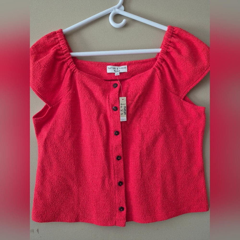 NWT Madewell Red Cap Sleeve Shirt Sz L
